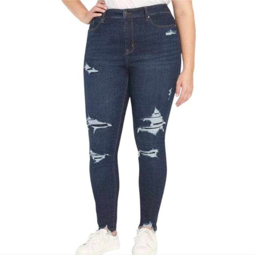 Lane Bryant Mid‎ Rise Super Stretch Skinny Women's Blue Distressed Jeans Plus 20
